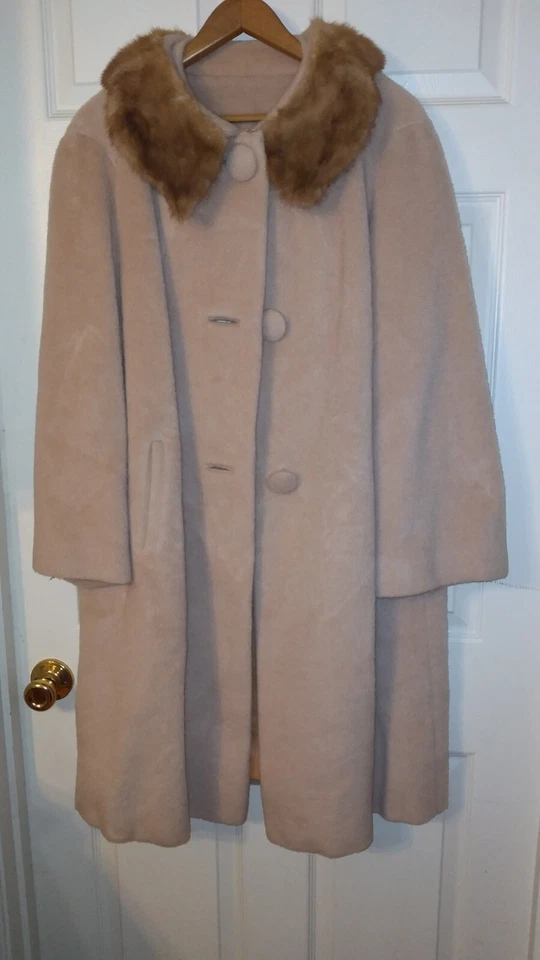 Abrigo de lana para mujer Forstmann años 40 cuello de piel beige grande Foto 1 de 4