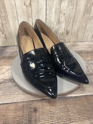 HALOGEN ISABELLE POINTED TOE PATENT LEATHER BLACK BLOCK HEEL PUMP SIZE 9M - Image 1 of 4