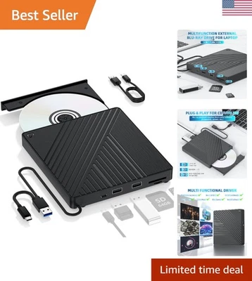 Ultra-Portable 5-in-1 External Blu-ray Drive: USB 3.0 & USB-C DVD/CD Burner, ... - Image 1 of 4