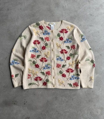 Cárdigan abotonado bordado floral crema vintage años 90 - S Foto 1 de 4