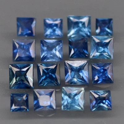 Princess Cut 2.2 至 3 毫米。仅加热! 蓝色蓝宝石马达加斯加 16 件/2.11 克拉 — 第 1/4 张图片
