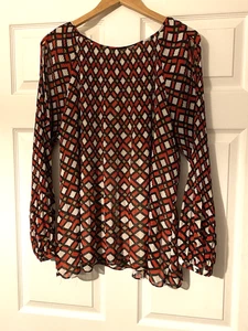 Chico's geometric print cold shoulder blouse accordion pleats size 4 = US XL - Picture 1 of 7