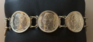 "Brazalete de eslabones de moneda de 50 céntimos de plata .835 VENEZUELA 1960 ~ 7,25""" - Imagen 1 de 7
