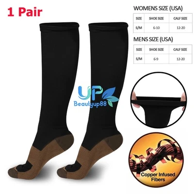 1Pair Copper Compression Socks 20-30mmHg Graduated Support Mens Womens Size S/M - Image 1 of 4