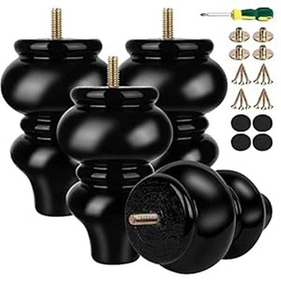 Juego de 4 patas de sofá redondas de 5 pulgadas patas de sofá negras para muebles de madera Foto 1 de 4