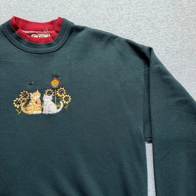 Sudadera Top Stitch Mujer Mediana Verde Pullover Gatos Girasoles Cottagecore Foto 1 de 4