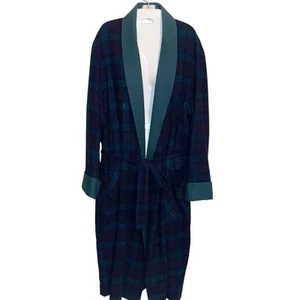Vintage Viyella Robe Mens Medium Wool Tartan Blackwatch Plaid Belt USA *Flaw - Picture 1 of 14