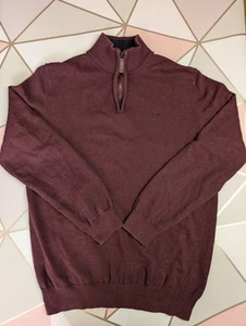 Crew Clothing Jumper Size L Burgundy 1/4 Zip Pullover Knit Cotton Cashmere Blend - Picture 1 of 7