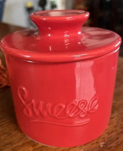 Sweese Red Ceramic Butter Bell Crock Keeper French Butter Dish w/ Lid EUC - Picture 1 of 4