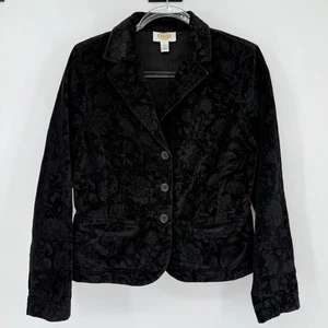 Vintage Women’s Talbots Black Velvet Floral Design Jacket Blazer 10 Whimsigoth - Picture 1 of 13