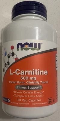 NOW Foods L-Carnitina 500 mg - 180 Cápsulas Vegetales - Caduca 03/2027 O 08/2028 Foto 1 de 4