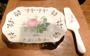 Lenox China 9" VICTORIAN ROSE Pierced Rectangular Tray - AND SERVER "NEW" - Picture 1 of 3