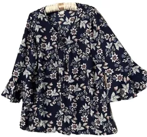 Style & Co Top L süß seidig Boho Blumenmuster Popover Bauernshirt Bluse Large - Bild 1 von 8