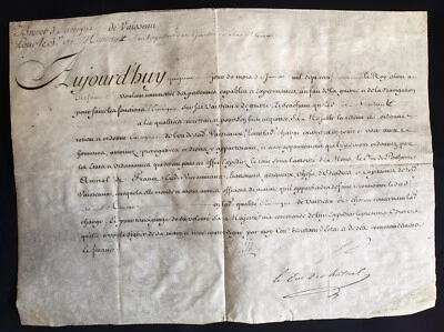 LOUIS XV SIGNED NAVAL ENSIGN CERTIFICATE FOR SUB-BRIGADIER OF MARINE GUARDS 1762 - Image 1 of 4