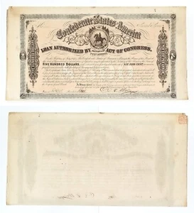 1864 $500 Confederate States Bond Washington & CSA Flags Cr143 - Picture 1 of 1