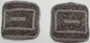 ANTIQUE HAND MADE IN FRANCE SEED BEAD SHOE OR BELT BUCKLE PAIR