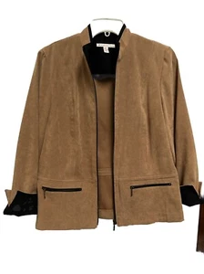 JM Collection TAN And Black Micro Fiber Suede Jacket Blazer Size 6P Lightweight - Picture 1 of 23