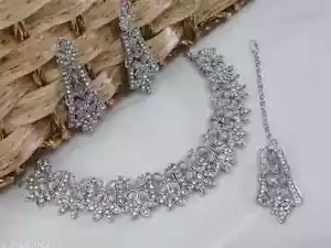 Set gioielli orecchini collana da sposa girocollo Kundan placcato oro indiano Bollywood - Foto 1 di 5