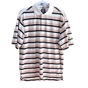 FootJoy Golf Polo Short Sleeve Collar Pink Black White Striped Mens Size Medium - Picture 1 of 6