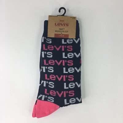 Calcetines LEVIS Corte Regular Para Hombre Serie 168 Rosa con Logo Azul Marino Talla 8-12 Nuevos con Etiquetas Foto 1 de 2