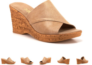 Onex Christina Beige Eldorado Elastic Cork Wedge Sandal Women's sizes 5-11/NEW!!