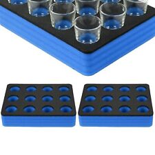 2 Shot Glass Holders Blue & Black Tray 10" Serving Rack Foam Holds 12 Shots