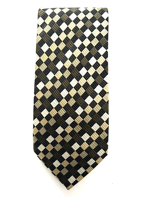 Corbata de seda a cuadros dorada y negra FOGGIA Foto 1 de 2