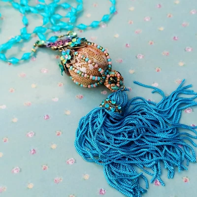 Collar Borla Azul Michal Negrin Flecos Largos Lariat y Cristales Swarovski Regalo Foto 1 de 4