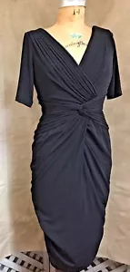 Womens Black GRECIAN Surplice Cocktail Dress FORMAL LBD M BodyCon TADASHI SHOJI - Picture 1 of 9