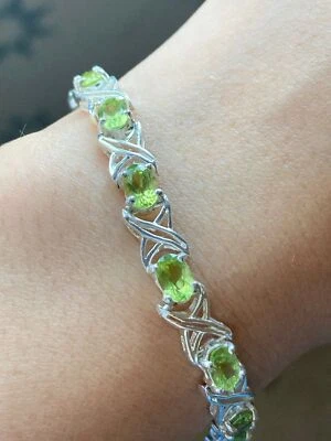 设计师 HAN 925 纯银正品橄榄石网球手链 7.25 — 第 1/4 张图片