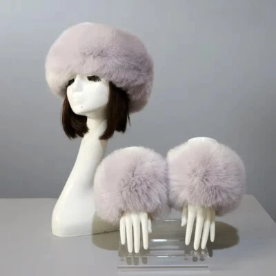 Winter Headband Cuffs Sets Women Elastic Faux Fur Hats Earwarmer Cuffs Sets - Image 1 of 4