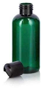 Green Plastic PET Boston Round Bottle (BPA Free) with Black Disc Cap (12 Pack) - Bild 1 von 7