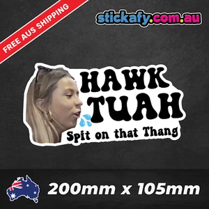 Hawk Tuah Spit on that thang! Sticker Funny Laptop Car Window Bumper Ute Decal - Foto 1 di 4