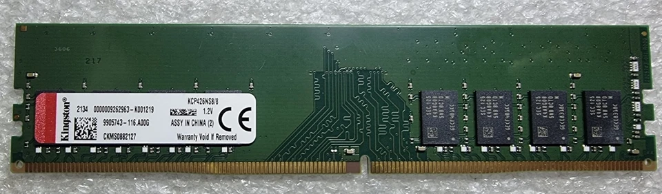 Kingston 8GB 1X8GB DDR4 PC4-21300 2666MHZ 288 PIN 1.2V CL 19 desktop ram memory - Image 1 of 1