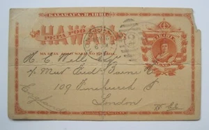 Cartolina Hawaii UX1 14 novembre 1890 Kilauea Kauai francobollo spedito a Londra Inghilterra - Foto 1 di 2
