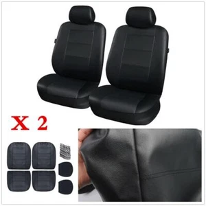 Universal Car SUV Front 2x Seat Cushion Black PU Leather Seat Covers Protector - Picture 1 of 1