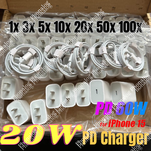 For iPhone 15Promax Plus iPad Samsung 20W USB-C Fast Charger PD Type-C Cable Lot