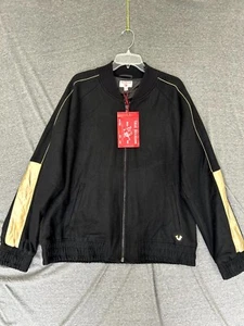 True Religion Varsity Jacke Herren XL Schwarz & Gold Wolle Raglanärmel Full Zip - Bild 1 von 10