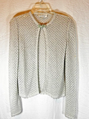 St John Evening Marie Gray Silver Metallic Knit Lace Jacket Sz 6 Buckle Front - Image 1 of 4