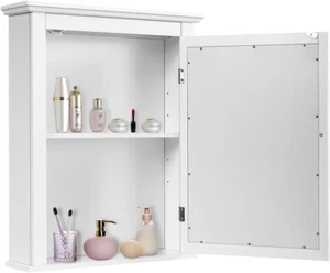 Mirrored Bathroom Cabinet, Wall Mount Wooden Medicine Storage Cabinet W/Single D - Picture 1 of 9