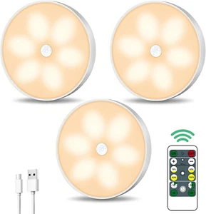 Warm Color LED Closet Lights Wireless Motion Sensor Puck Light, USB Rechargeable - Picture 1 of 8