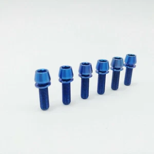 Titanium Ti Blue M5x16 Bolts Allen Hex Bike Tapered Head Screw Washer 6Pcs/lot - Picture 1 of 3