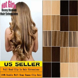 Real THICK 160g++ Double Weft Clip In Remy Human Hair Extensions Full Head XL462 - Picture 1 of 45