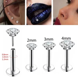 Crystal Stainless Labret Lip Tragus Nose Ear Piercing Helix Bar Stud Earring - Picture 1 of 10