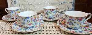 Set of 4 Vtg Royal Winton Grimwades “Old Cottage” Chintz Teacup & Saucer Sets - Picture 1 of 7
