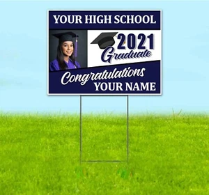 CUSTOM PHOTO AND NAME 2021 GRADUATE 18x24 Yard Sign Corrugated Plastic Bandit - Picture 1 of 4