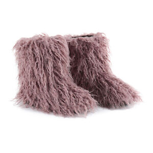 Women's Faux Fur Boot Mid-Calf Boots Warm Winter Furry Fluffy Short Snow Boot