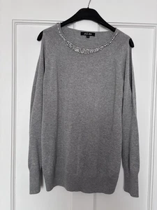 Belle Vere Grey Knit Beaded Embellished Crew Neck Jumper Sweater. Size L, 14/40. - Picture 1 of 9