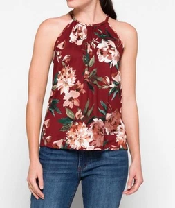Camiseta sin mangas con estampado floral Paper Moon para mujer talla mediana granate y tostado - Imagen 1 de 8