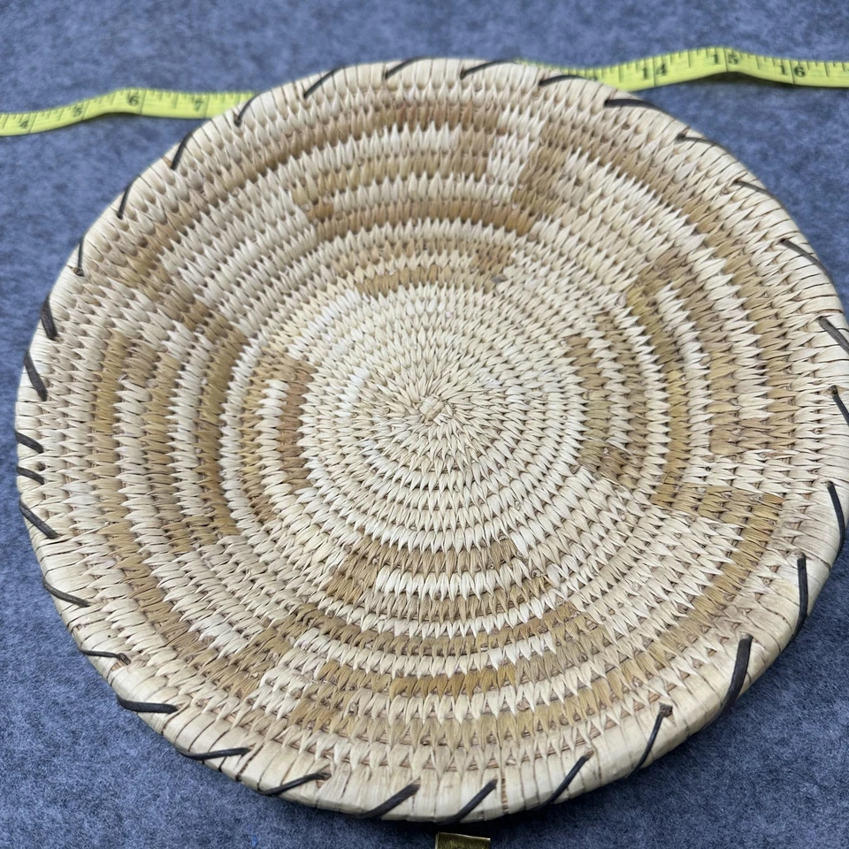 Vintage Papago Handwoven Wicker Basket Shallow Coil Tray Decorative Native - Image 1 of 4